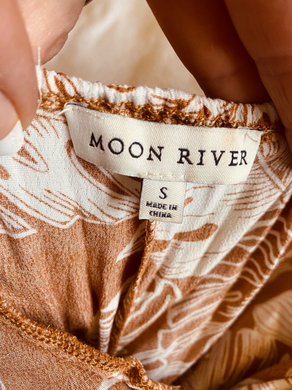 Moon River Terracotta Leaf Wide-Leg Jumpsuit with Pockets - Picture 3 of 9